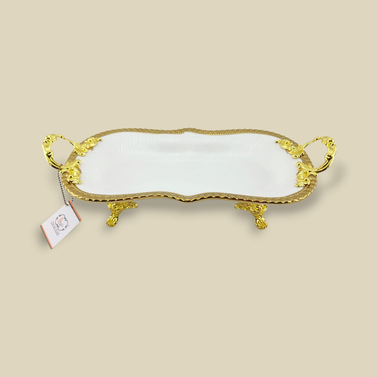Angela Country Golden Porcelain Serving Footed Dish (AB-60) Kaka Bawa Sons