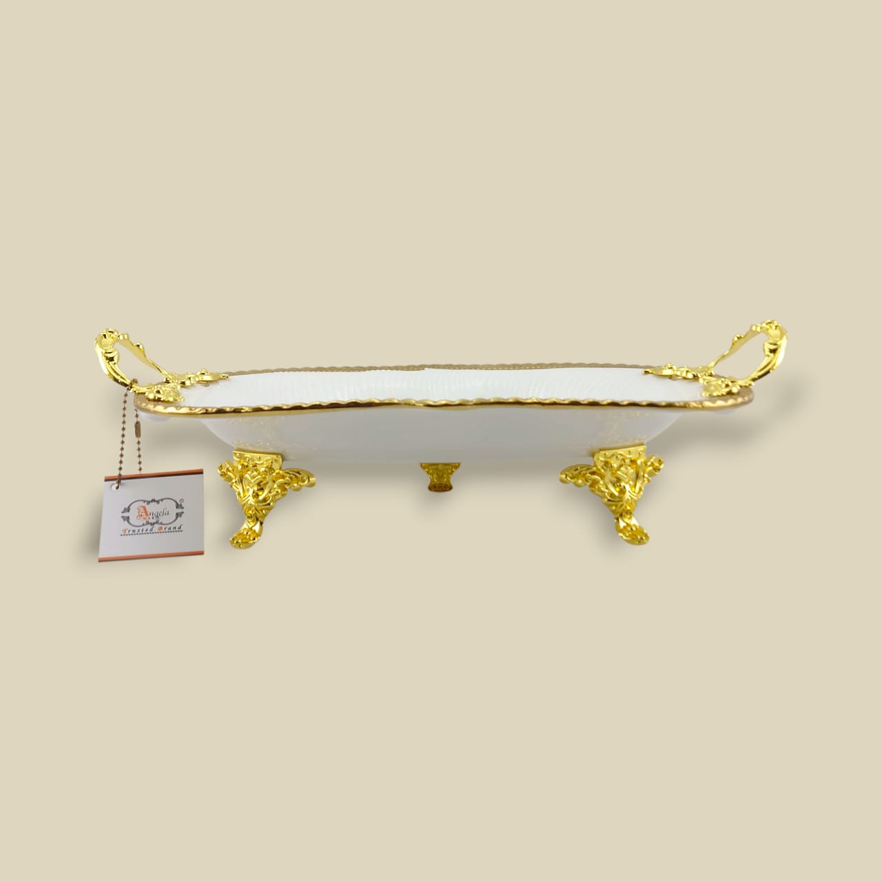 Angela Country Golden Porcelain Serving Footed Dish (AB-60) Kaka Bawa Sons