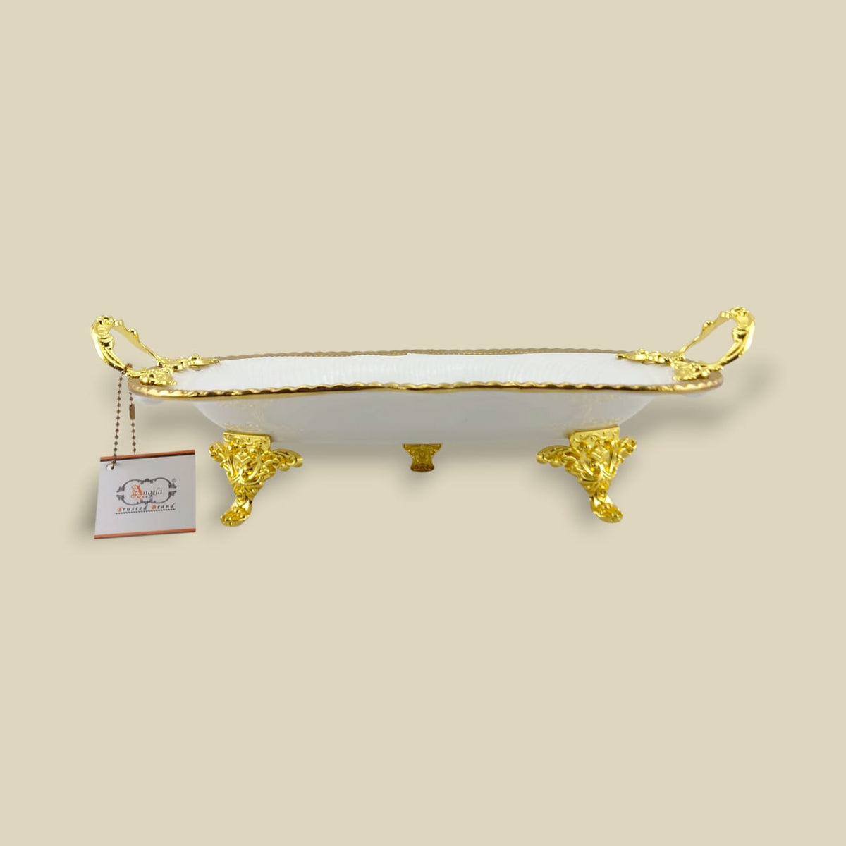 Angela Country Golden Porcelain Serving Footed Dish (AB-60) Kaka Bawa Sons