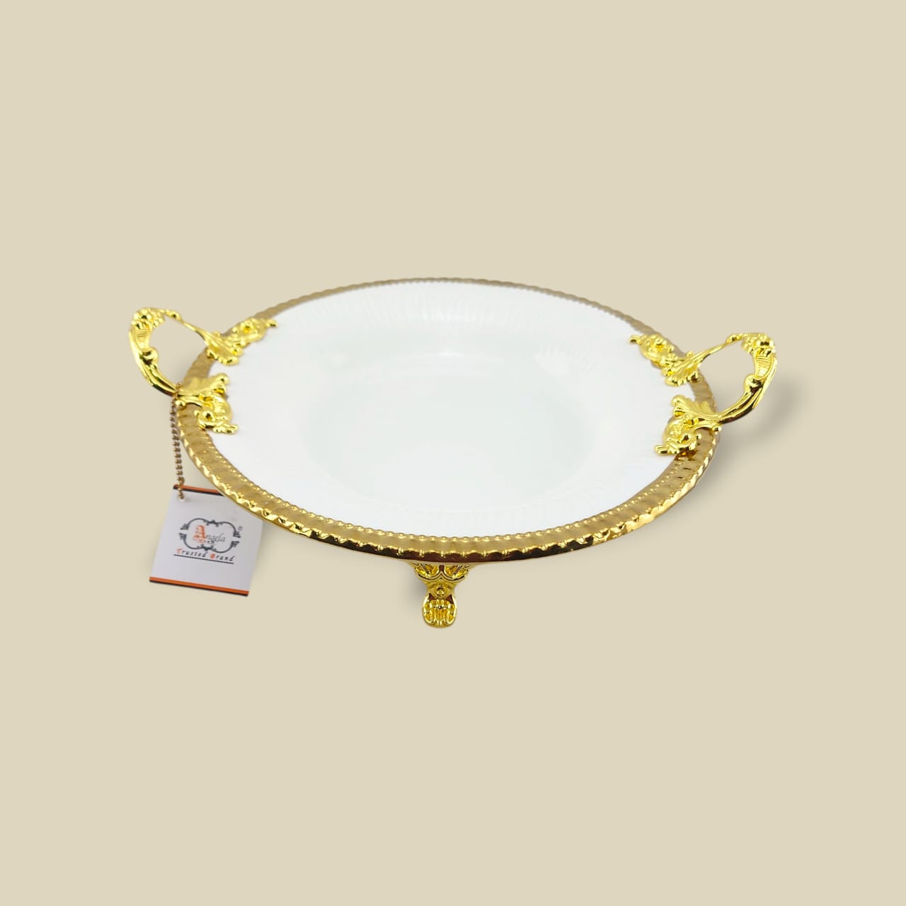 Angela Country Round Golden Porcelain Serving Footed Dish 25-CM (AB-68)