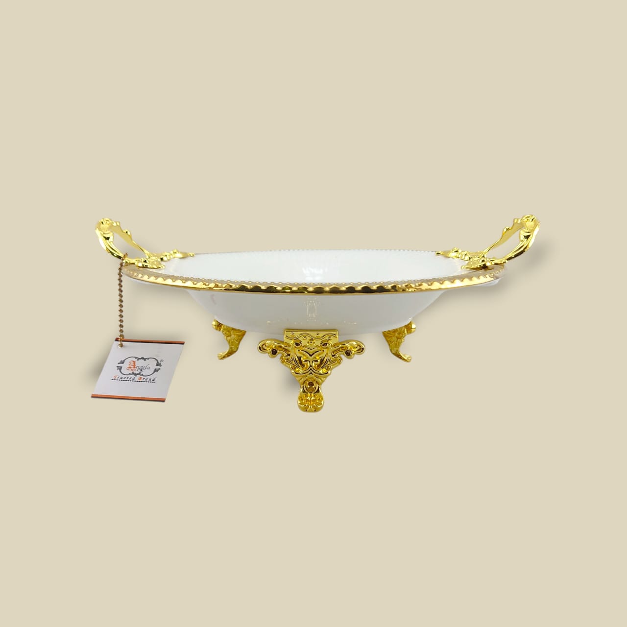 Angela Country Round Golden Porcelain Serving Footed Dish 25-CM (AB-68)