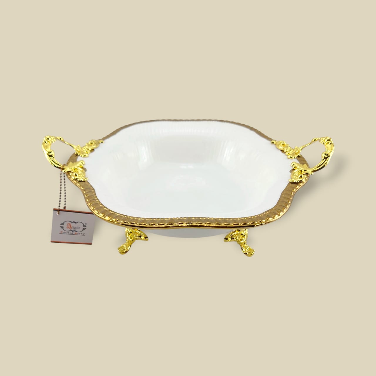 Angela Country Square Golden Porcelain Serving Footed Dish 28*28 CM (AB-70)