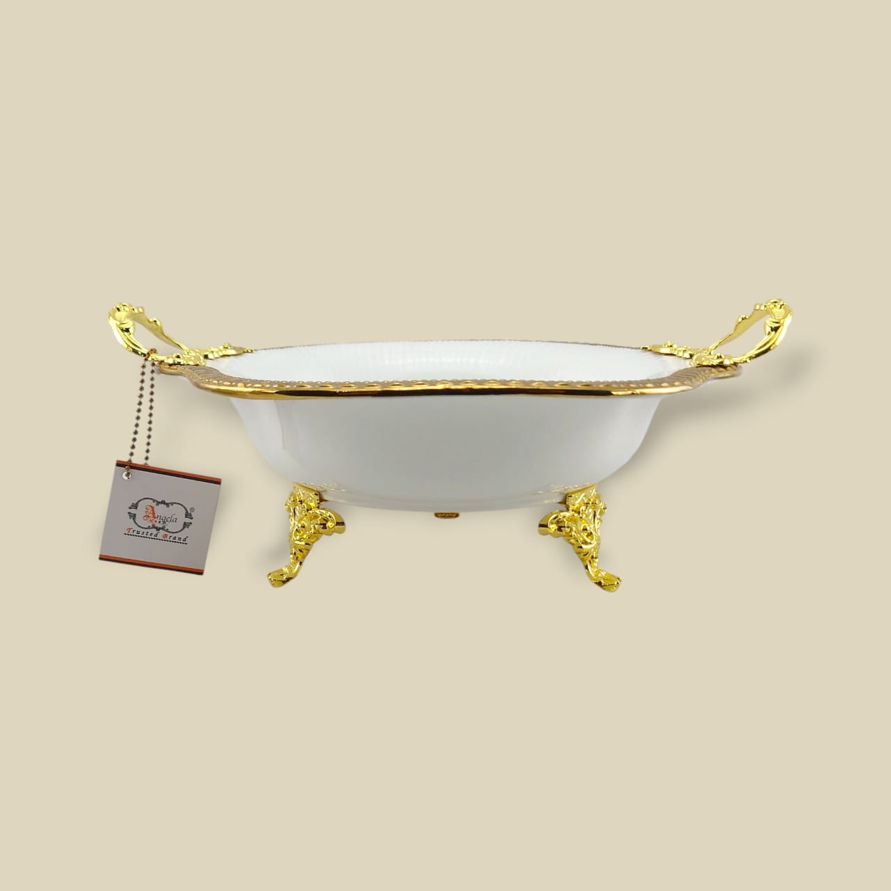 Angela Country Square Golden Porcelain Serving Footed Dish 28*28 CM (AB-70)