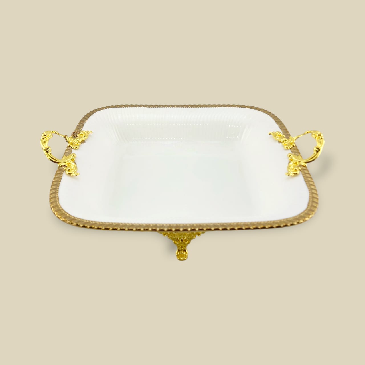 Angela Country Square Golden Porcelain Serving Footed Dish 33*31 CM (AB-79)