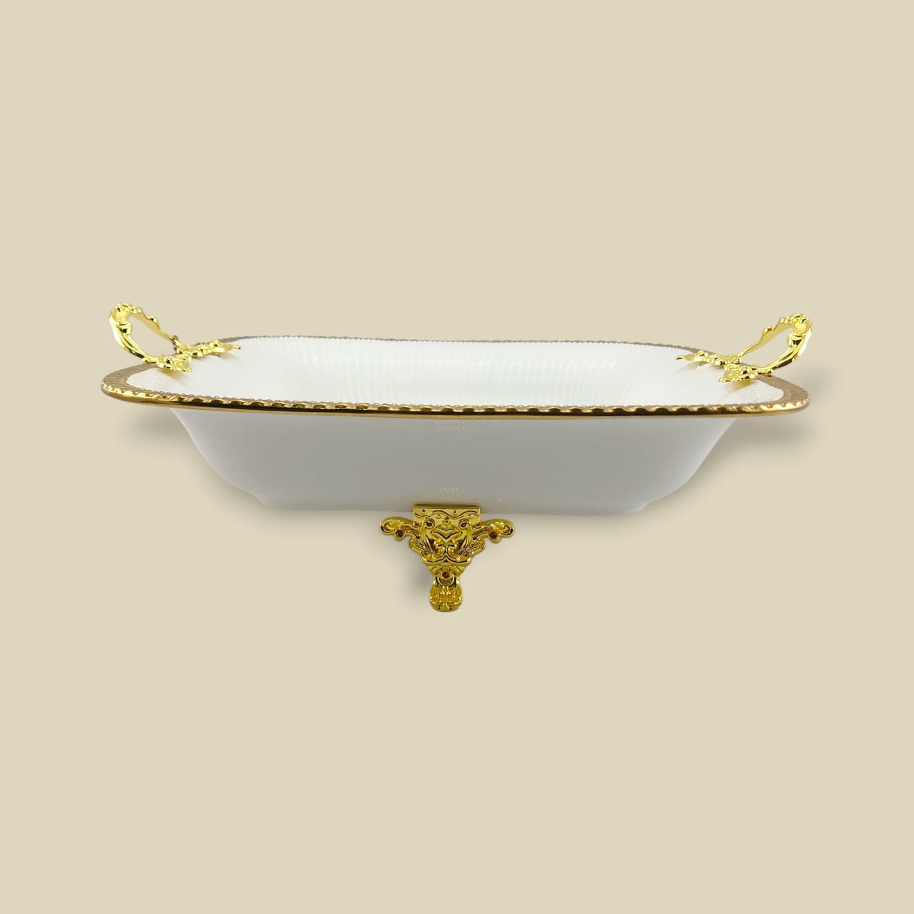 Angela Country Square Golden Porcelain Serving Footed Dish 33*31 CM (AB-79)