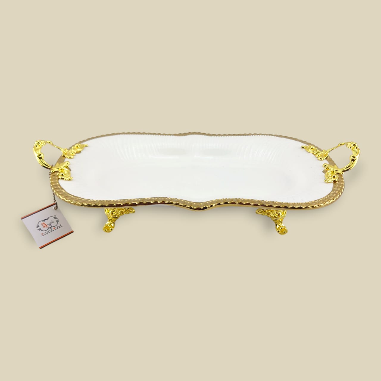 Angela Country Rectangular Golden Porcelain Serving Footed Dish 28*23 CM (AB-59)