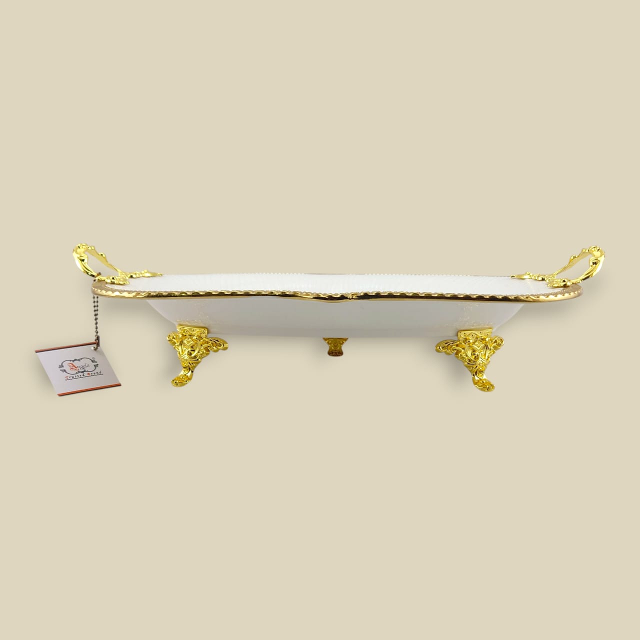 Angela Country Rectangular Golden Porcelain Serving Footed Dish 28*23 CM (AB-59)