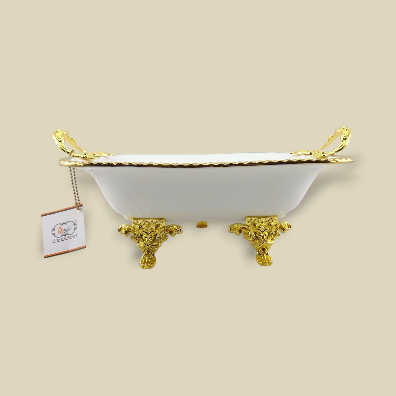 Angela Country Rectangular Golden Porcelain Serving Footed Dish 29*26 CM (AB-80)
