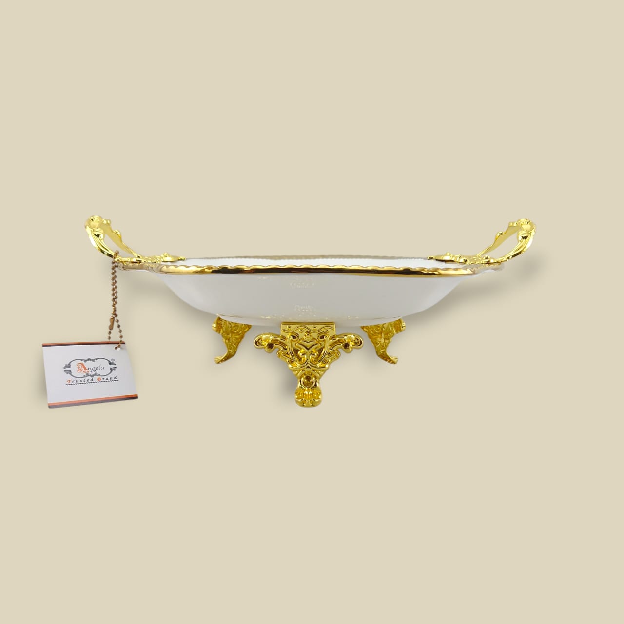 Angela Country Square Golden Porcelain Serving Footed Dish 26*23 CM (AB-76) Kaka Bawa Sons