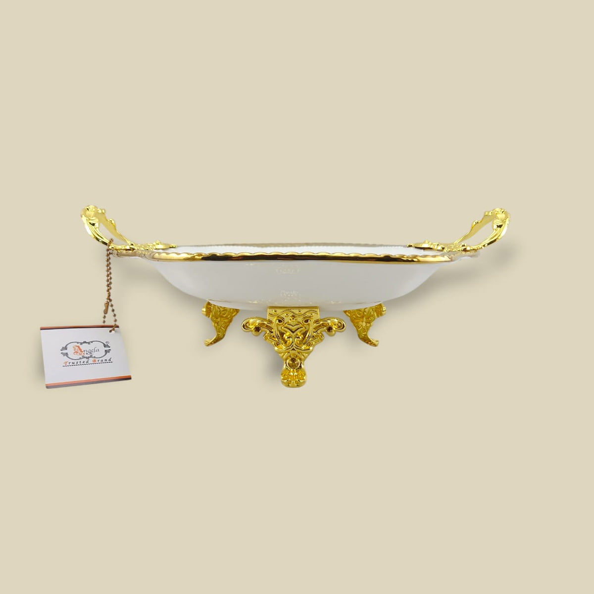 Angela Country Square Golden Porcelain Serving Footed Dish 26*23 CM (AB-76) Kaka Bawa Sons
