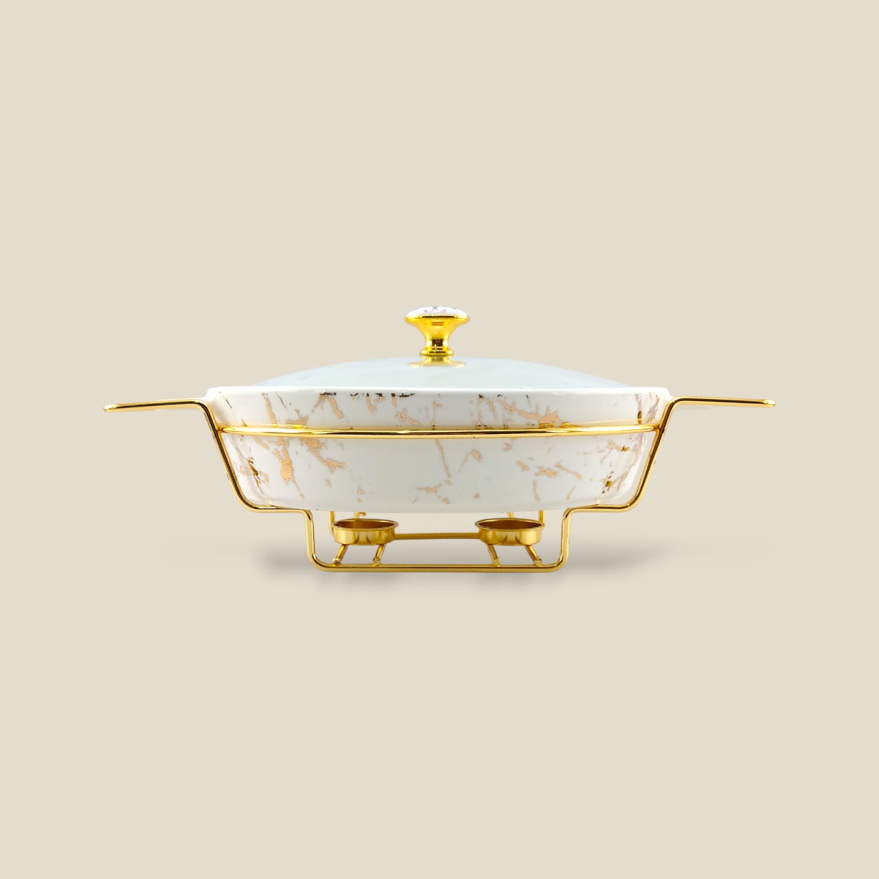 Brilliant Oval Casserole And Glass Lid 13.5" With Golden Stand