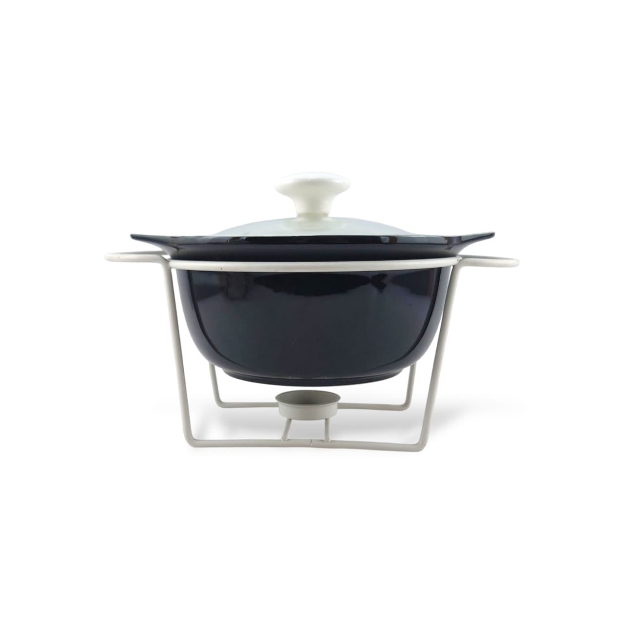 Brilliant Round Casserole Black With Silver Stand 9"