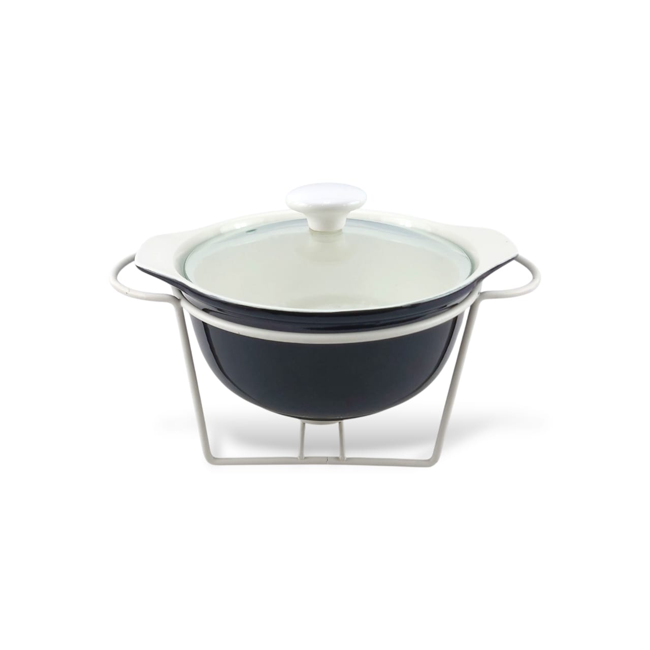Brilliant Round Casserole Black With Silver Stand 9"