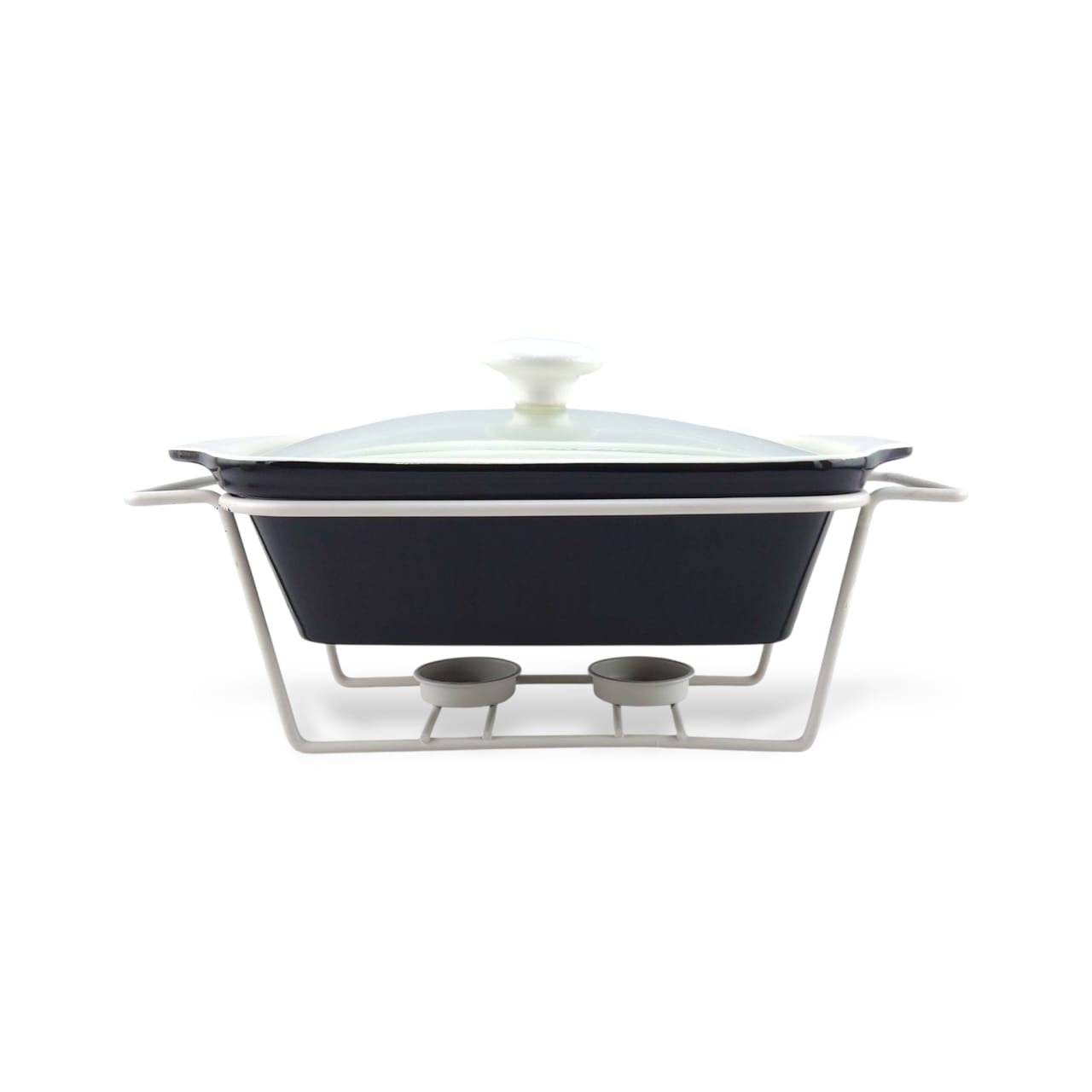 Brilliant Ceramic Rectangular Casserole 11" Black With Silver Stand Kaka Bawa Sons