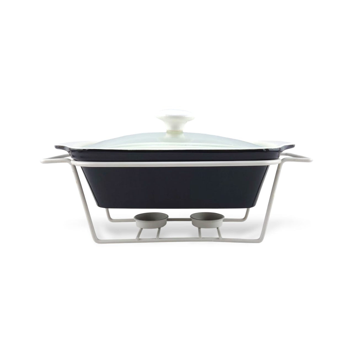 Brilliant Ceramic Rectangular Casserole 11" Black With Silver Stand Kaka Bawa Sons