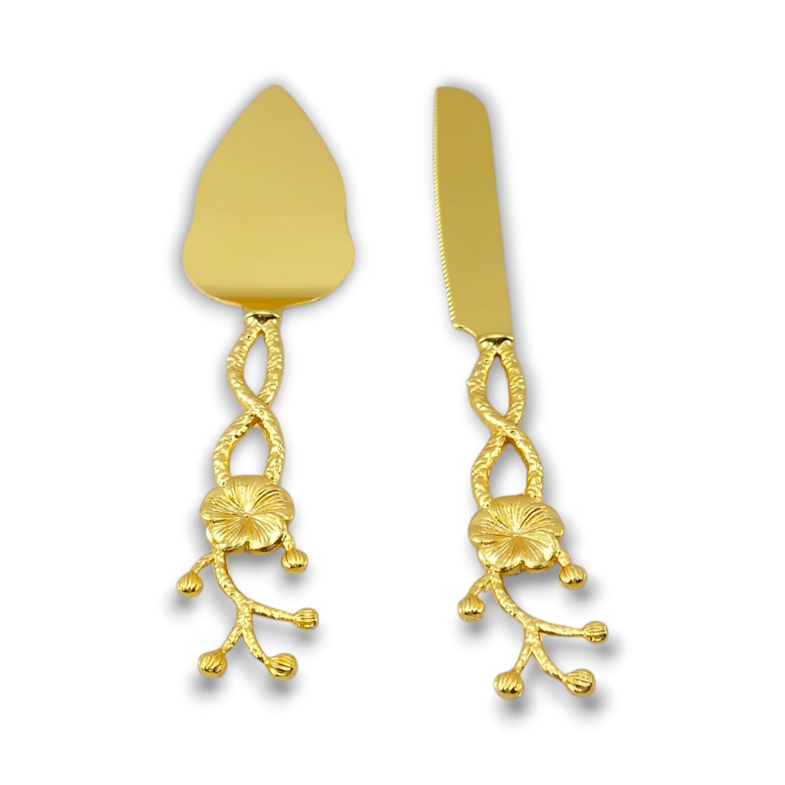 Fancy Cake Lifter & Knife Flower Design Golden