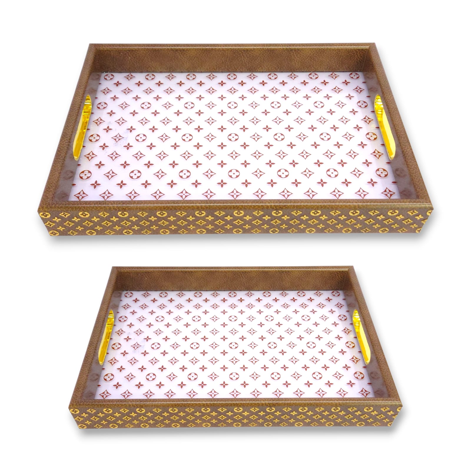 2-Piece Fancy Wooden & Acrylic Tray Set