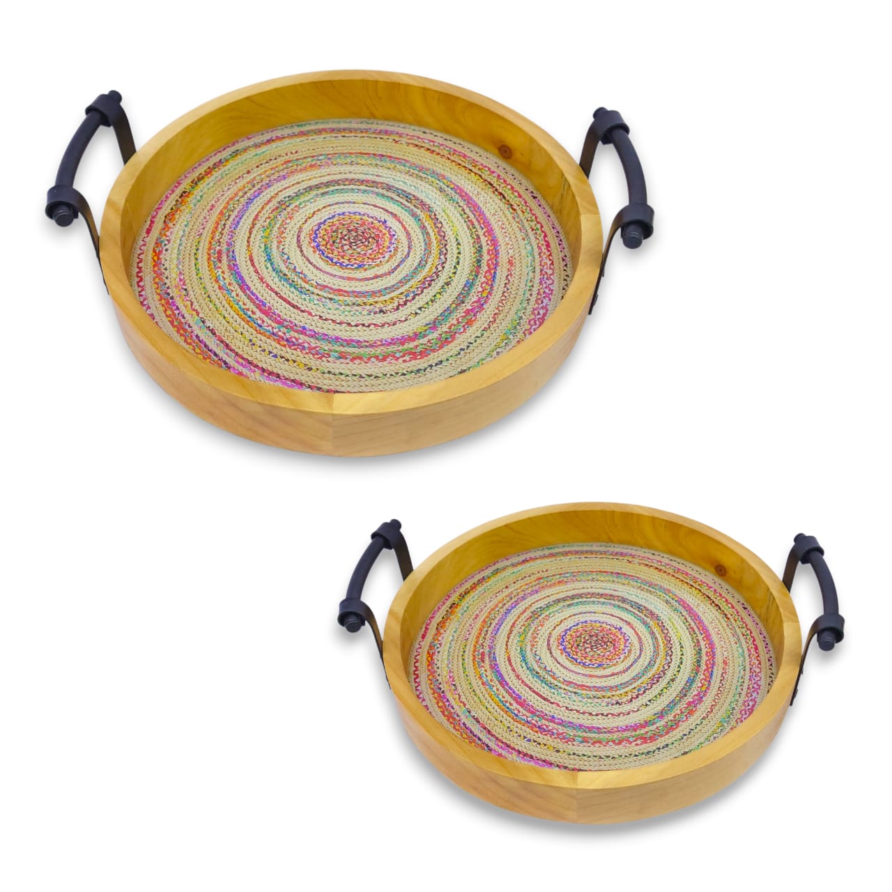 2-Piece Round Wooden Tray Set
