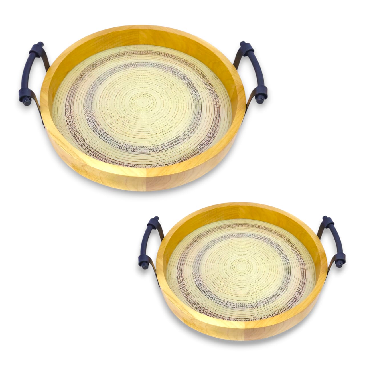 2-Piece Round Wooden Tray Set