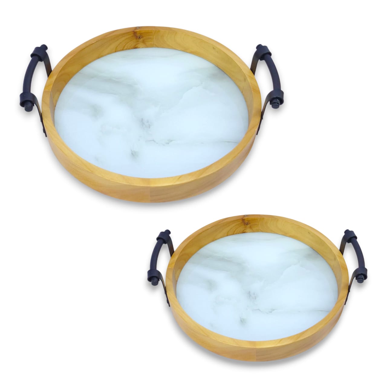 2-Piece Round Wooden Tray Set