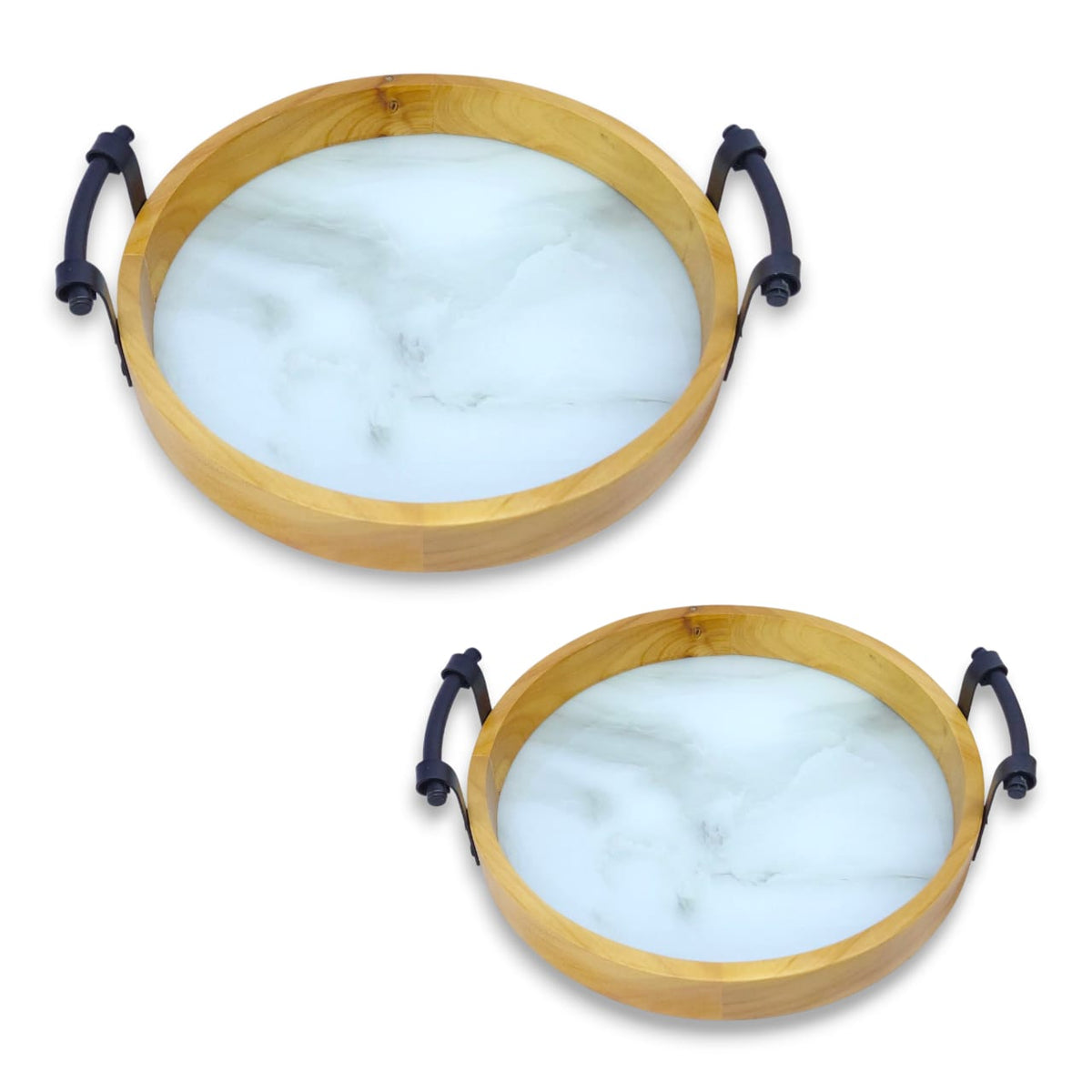2-Piece Round Wooden Tray Set Kaka Bawa Sons
