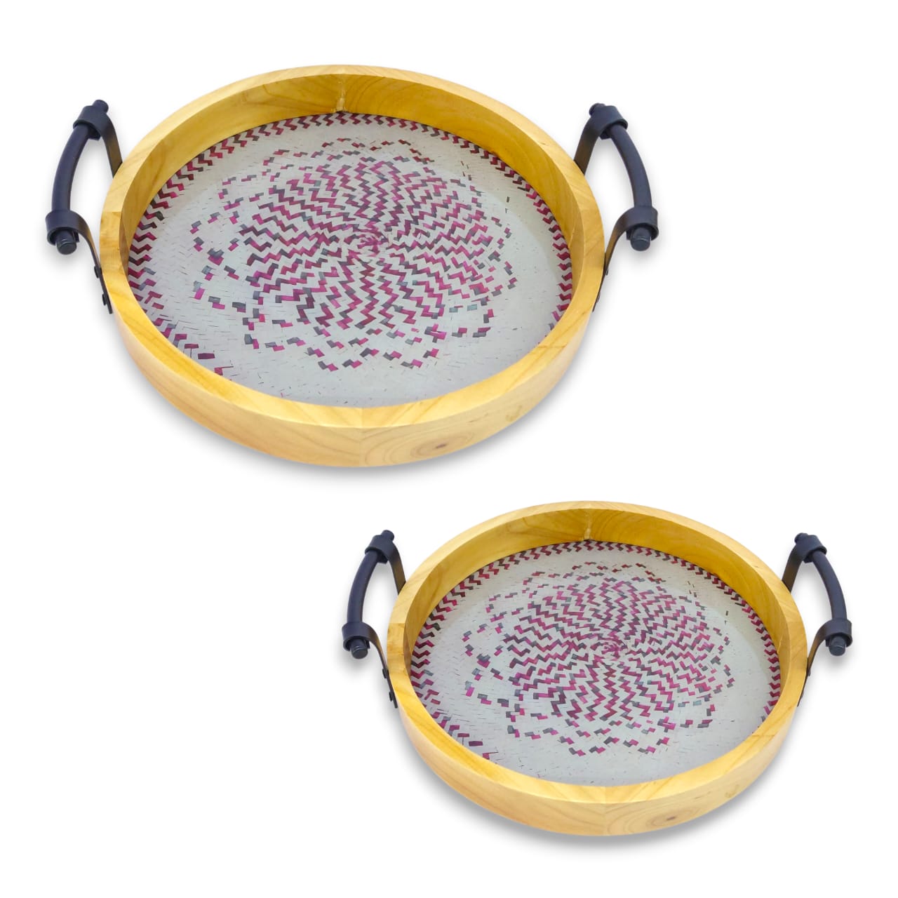 2-Piece Round Wooden Tray Set