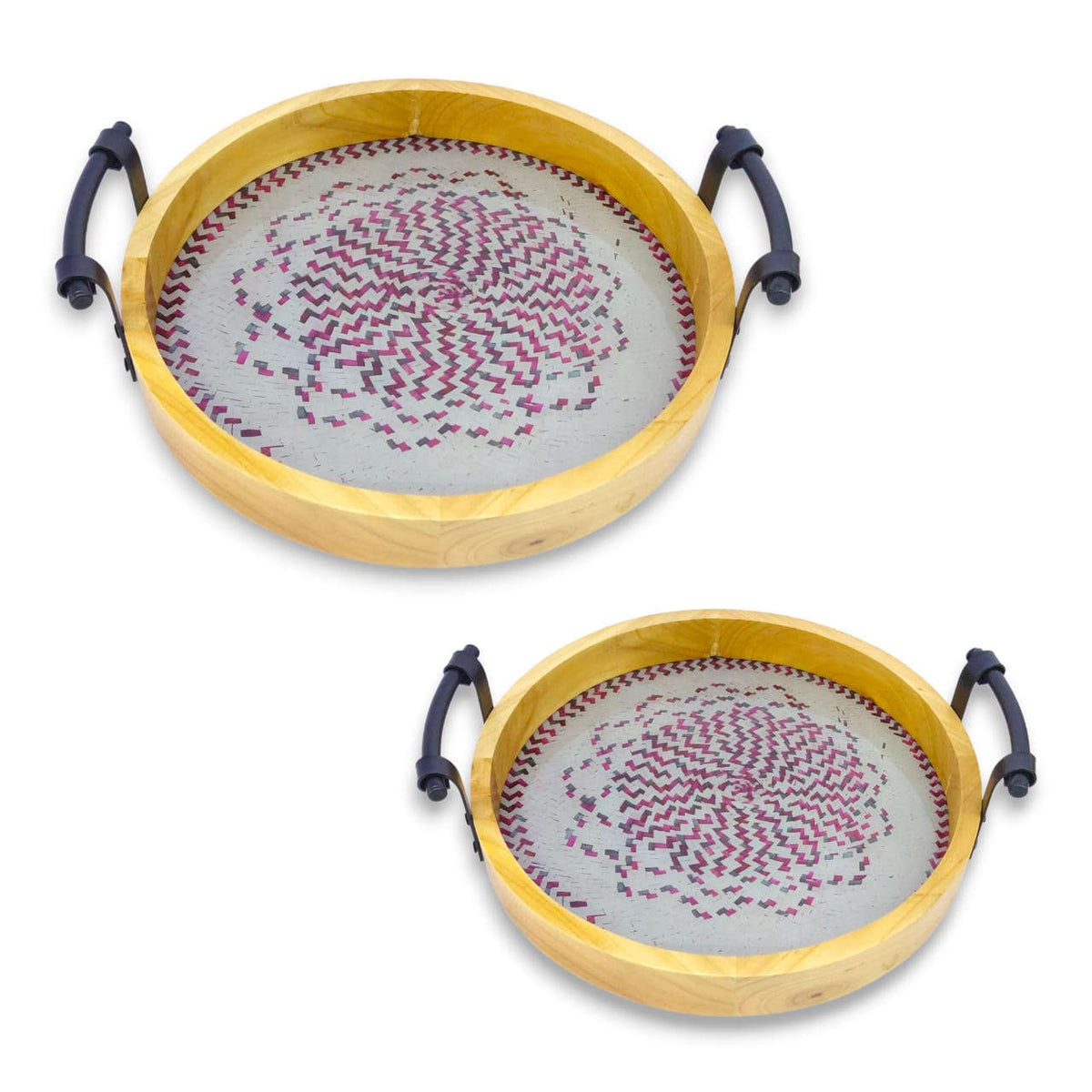2-Piece Round Wooden Tray Set Kaka Bawa Sons
