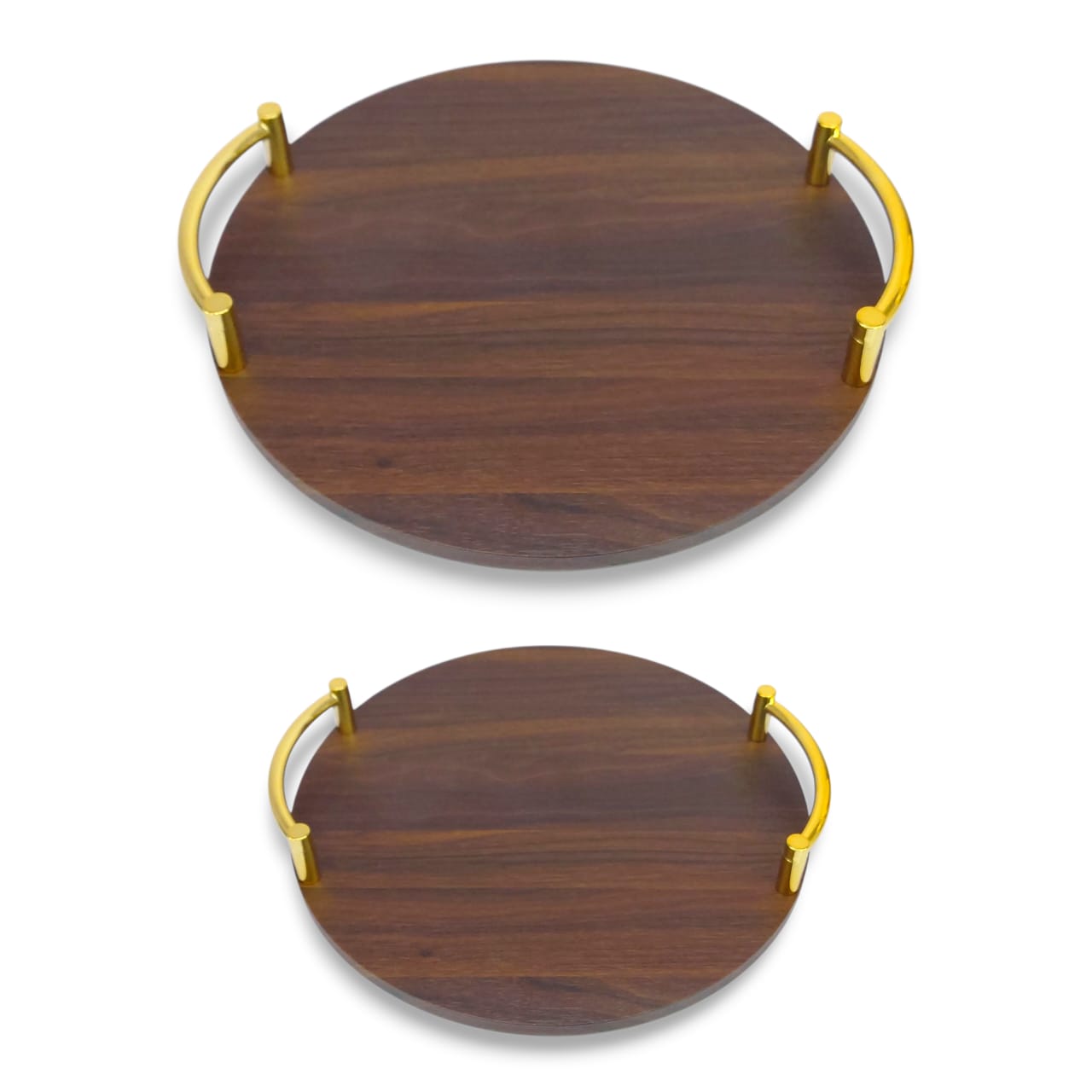 2-Piece Round Wooden Tray Set