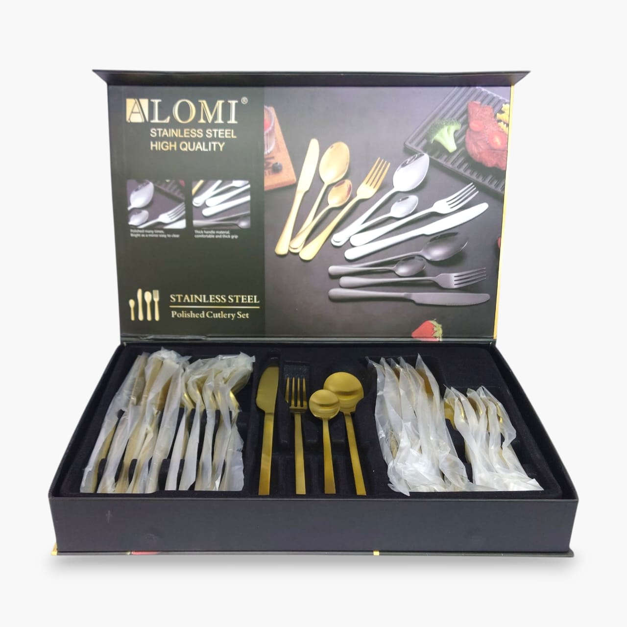 Alomi 24-Piece Stainless Steel Cutlery Set Golden Kaka Bawa Sons