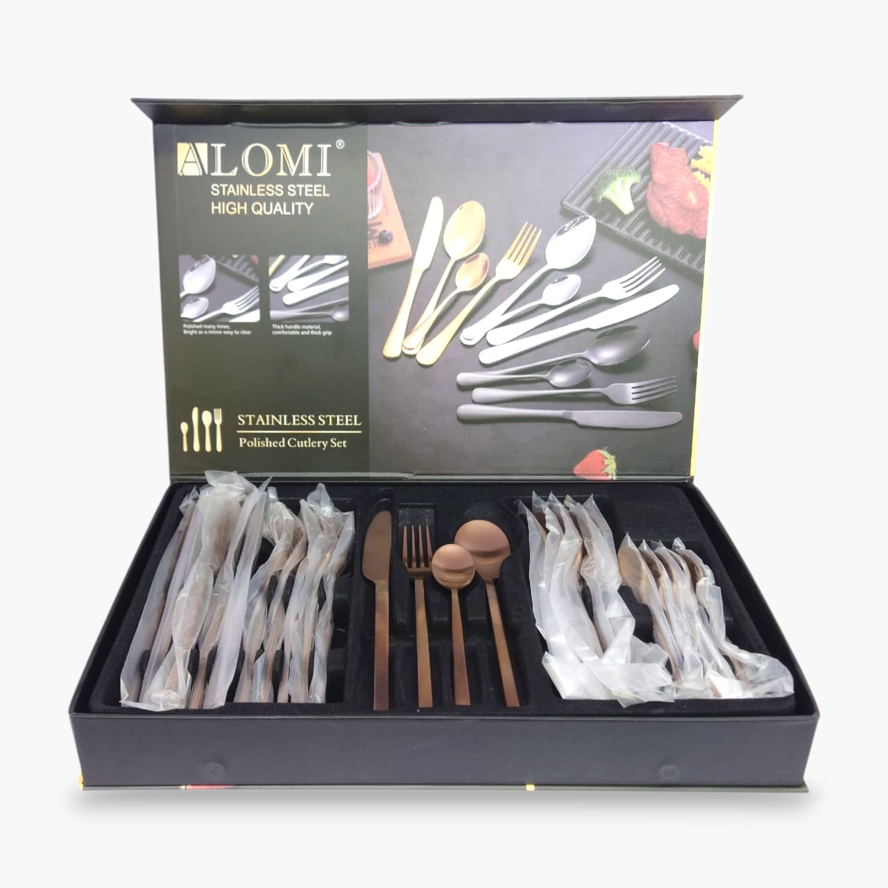 24-Piece Alomi Stainless Steel Cutlery Set Rose Gold