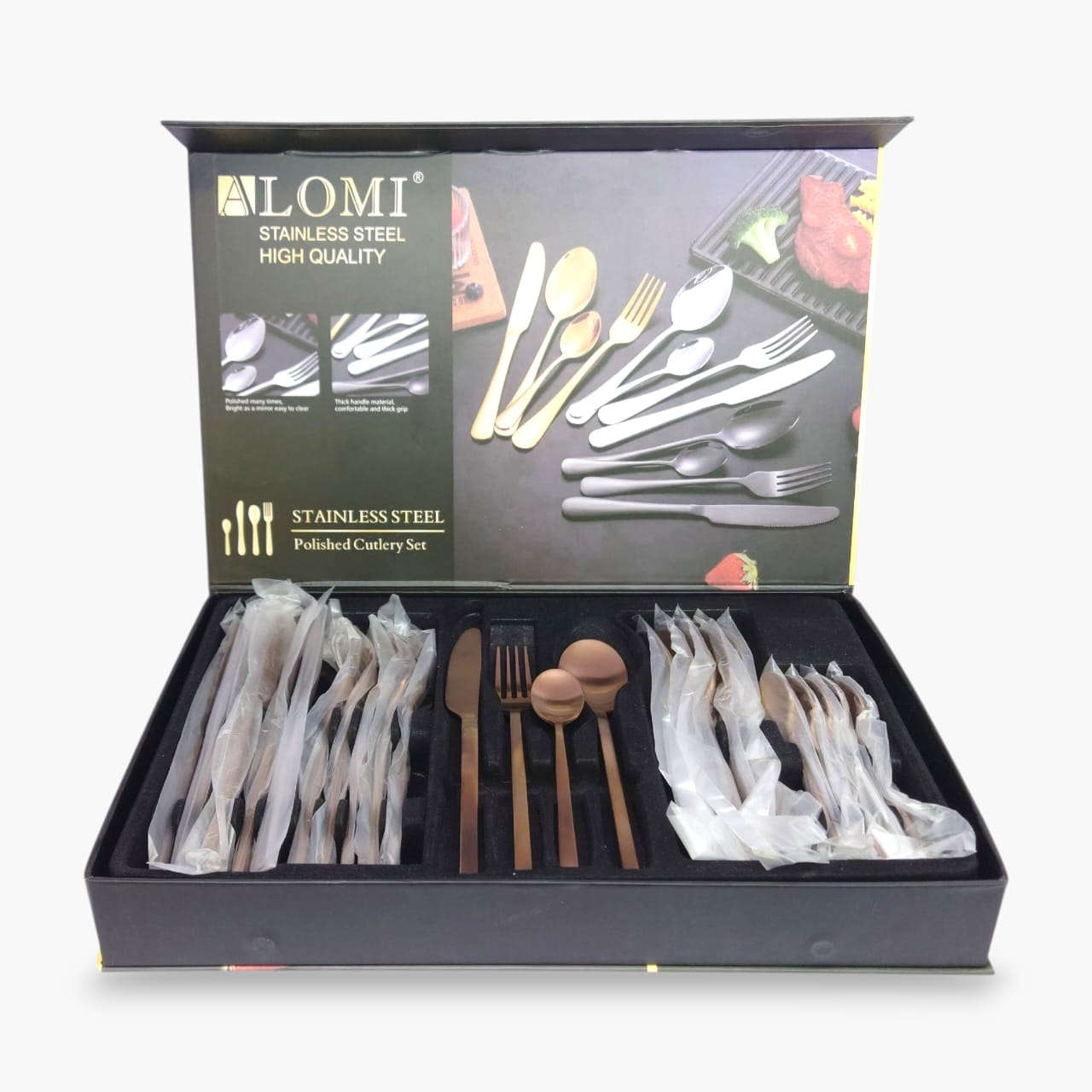 Alomi 24-Piece Stainless Steel Cutlery Set Rose Gold Kaka Bawa Sons