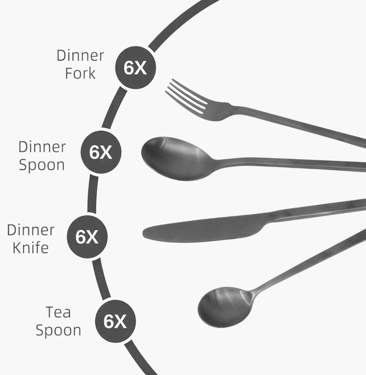 Alomi 24-Piece Stainless Steel Cutlery Set Matt Black Kaka Bawa Sons
