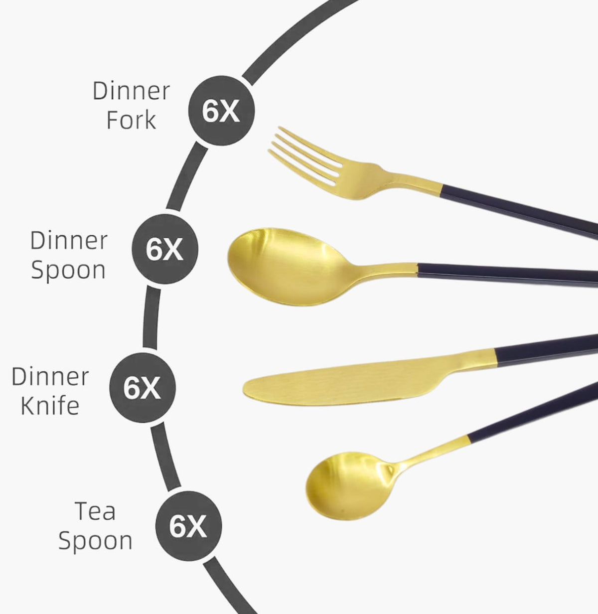Alomi 24-Piece Stainless Steel Cutlery Set Black & Golden Kaka Bawa Sons