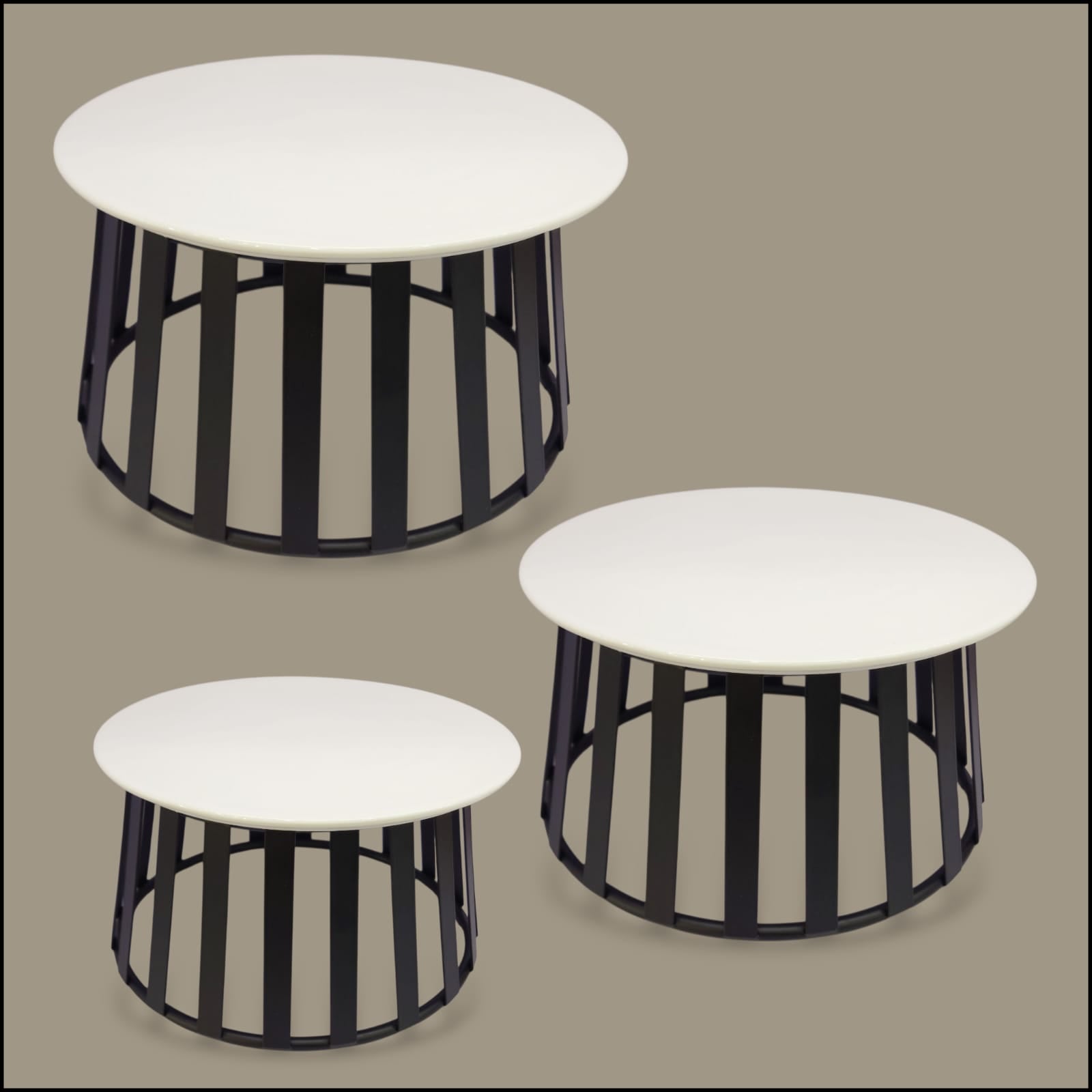 3-Piece Round Serving Platter Set With Black Stand Kaka Bawa Sons