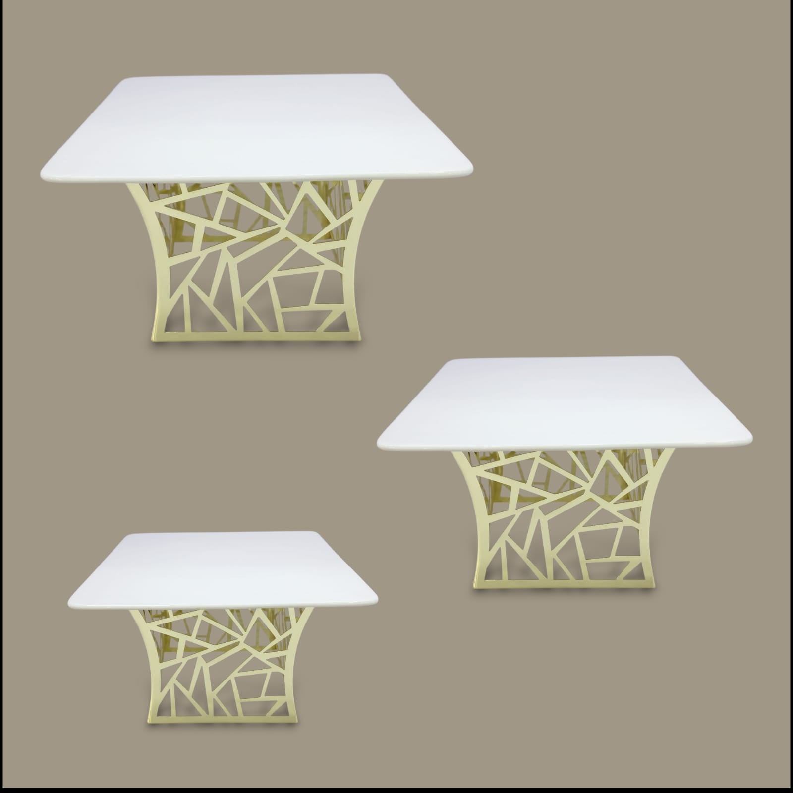3-Piece Square Serving Platter Set With Golden Stand Kaka Bawa Sons