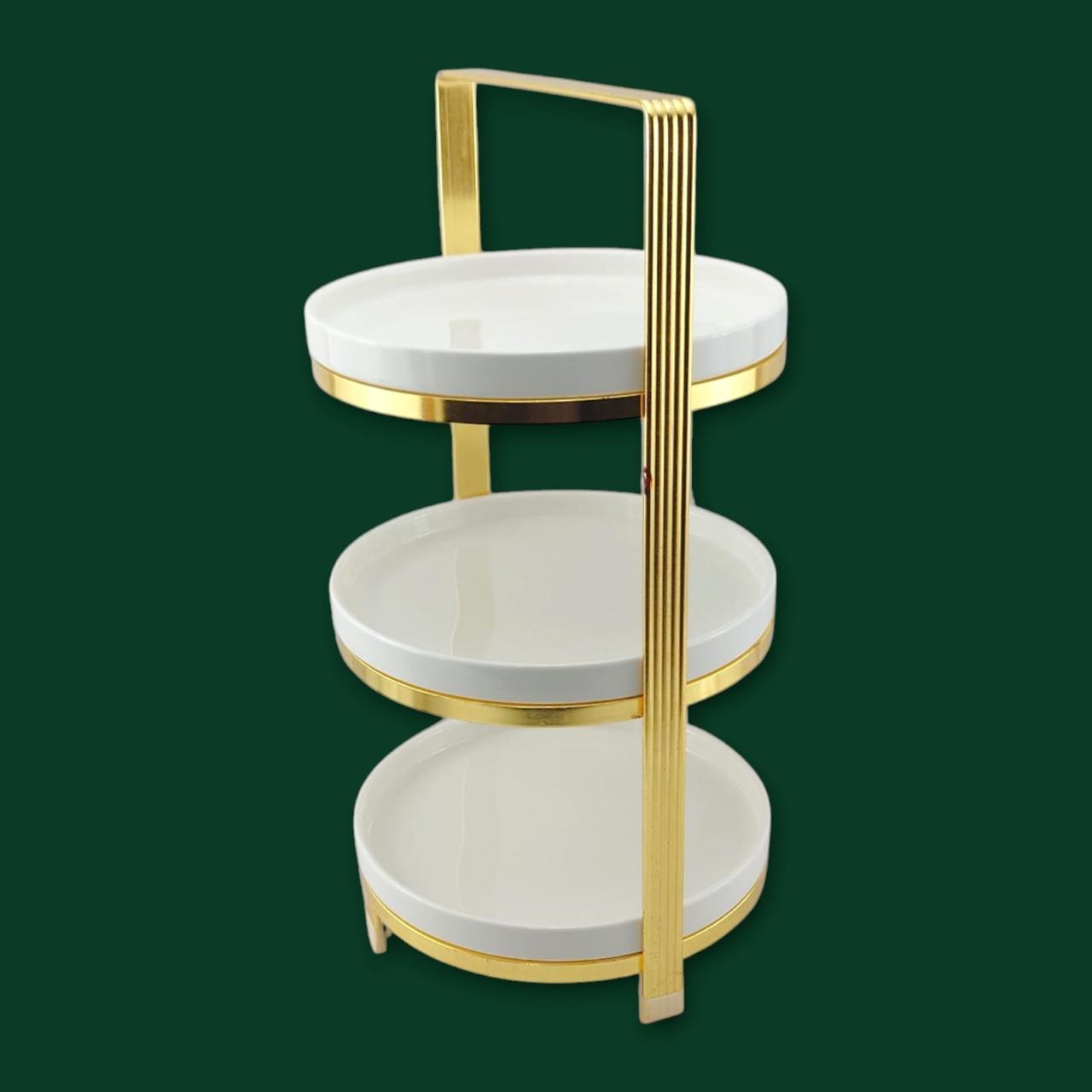 3-Tier Fancy Golden Pastry Stand Kaka Bawa Sons