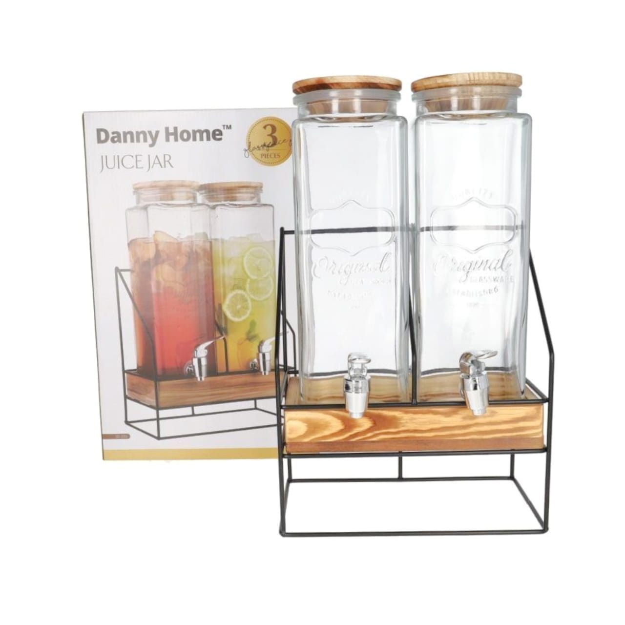 Danny Home 2.3 Liter X 2 Beverage Dispenser With Wooden Base Stand