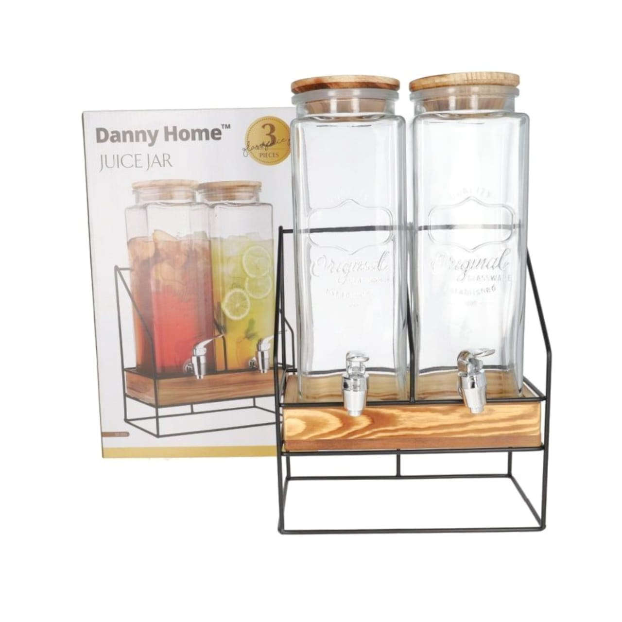 Danny Home 2.3-Litre x 2 Beverage Dispenser With Wooden Base Stand Kaka Bawa Sons