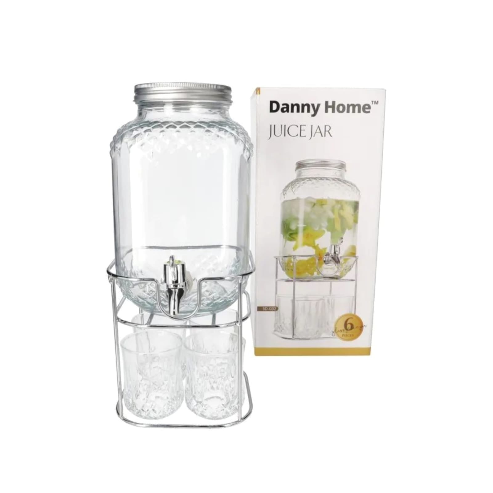 Danny Home 4-Litre Beverage Dispenser With 4 Glasses & Stand Kaka Bawa Sons