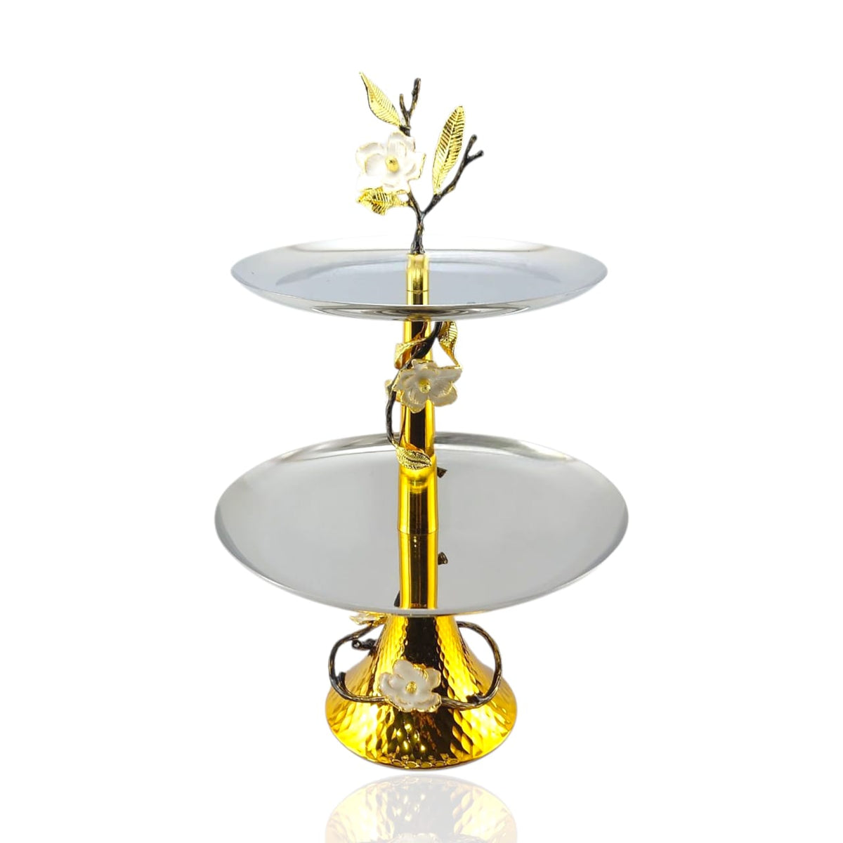 Fancy 2-Tier Stainless Steel Round Dessert Stand Kaka Bawa Sons