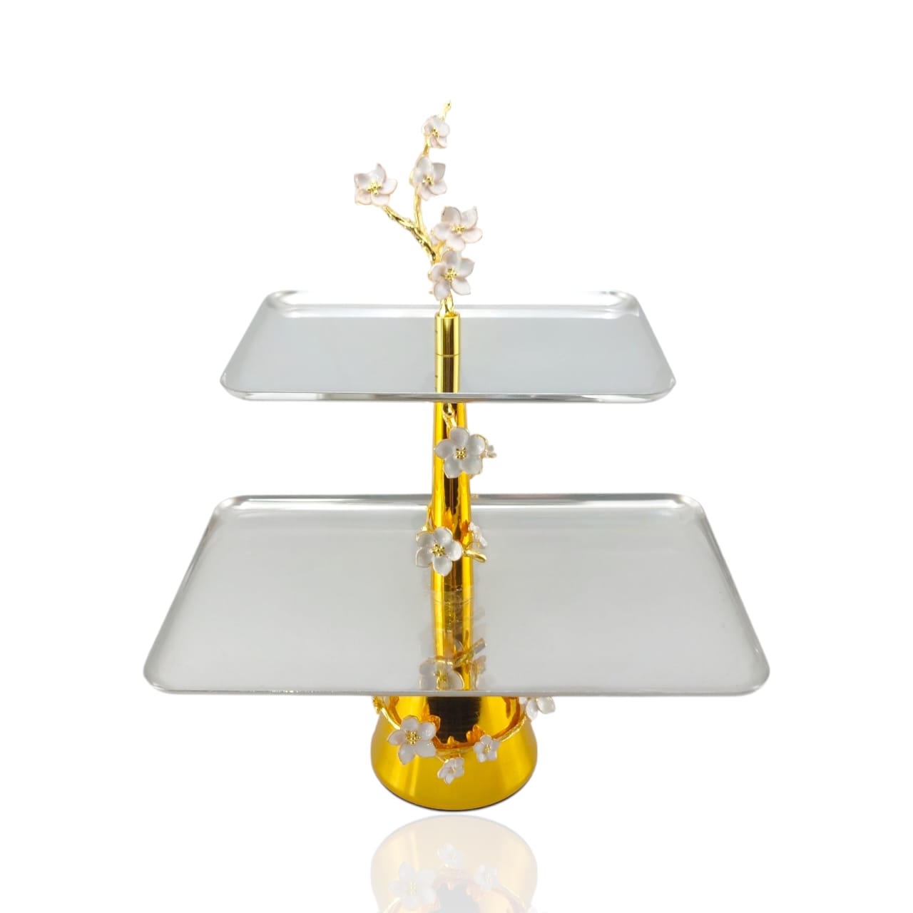 2-Tier Fancy Stainless Steel Rectangle Dessert Stand