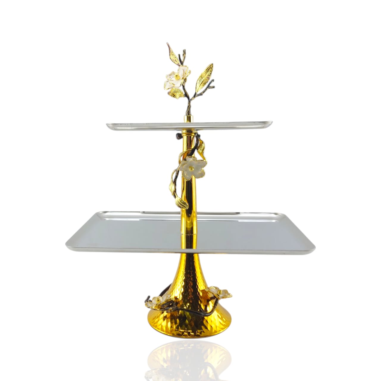 2-Tier Fancy Stainless Steel Rectangle Dessert Stand