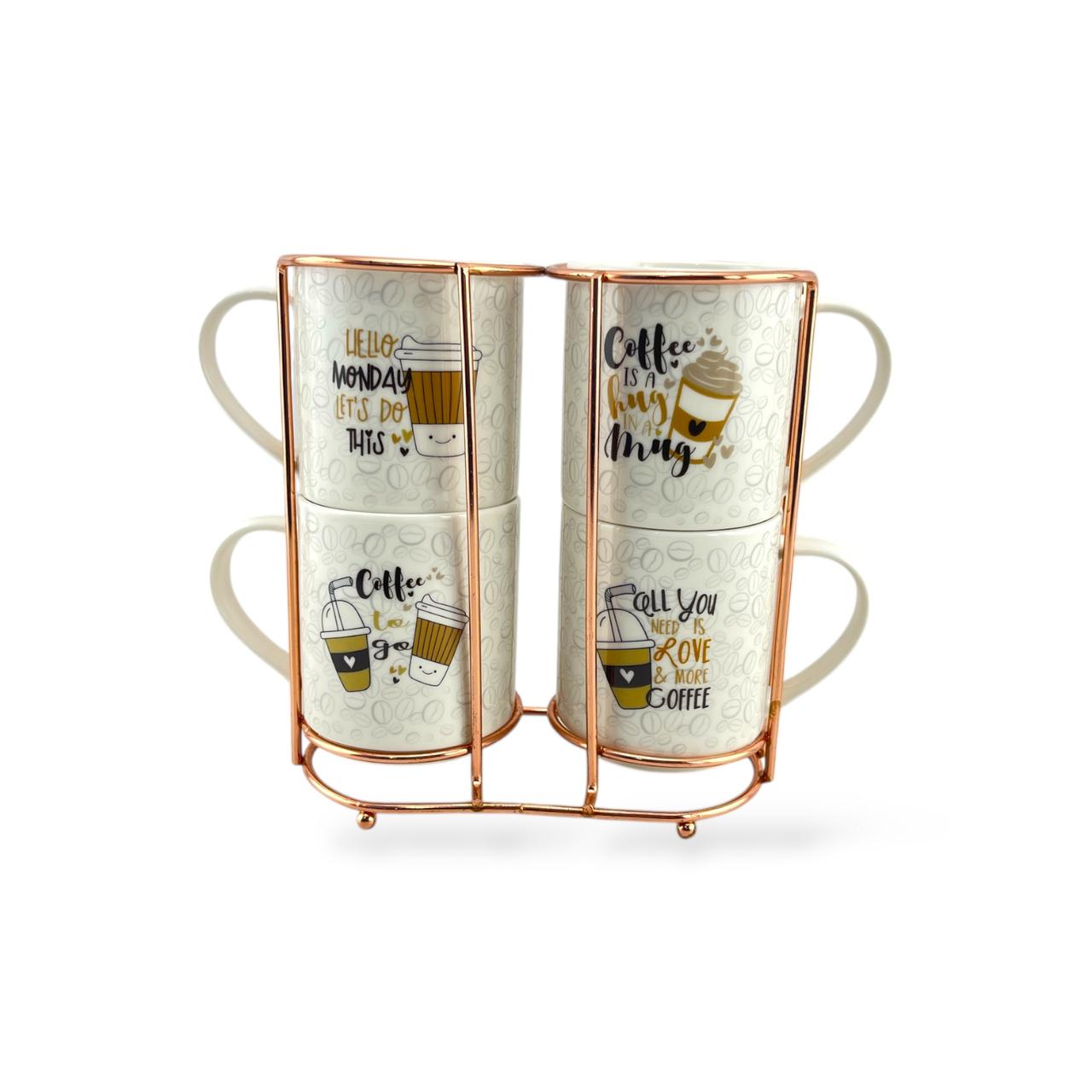 4- Piece Coffee Mug Set With Stand