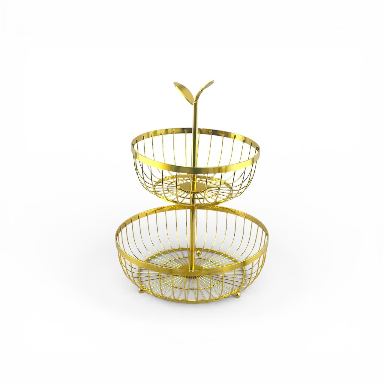 Fancy Golden 2-Tier Fruit Basket Kaka Bawa Sons