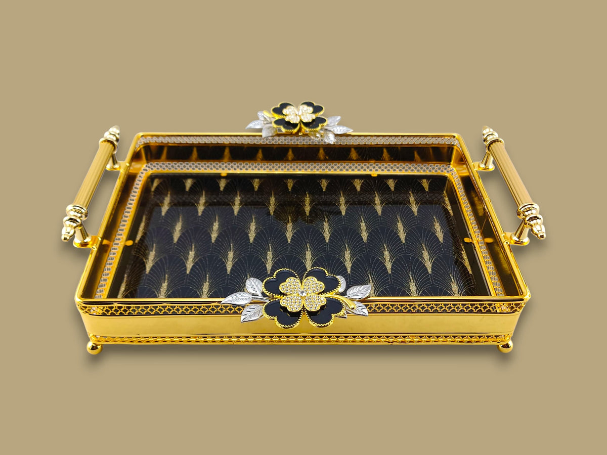 Fancy Glass Rectangular Tray Golden Kaka Bawa Sons