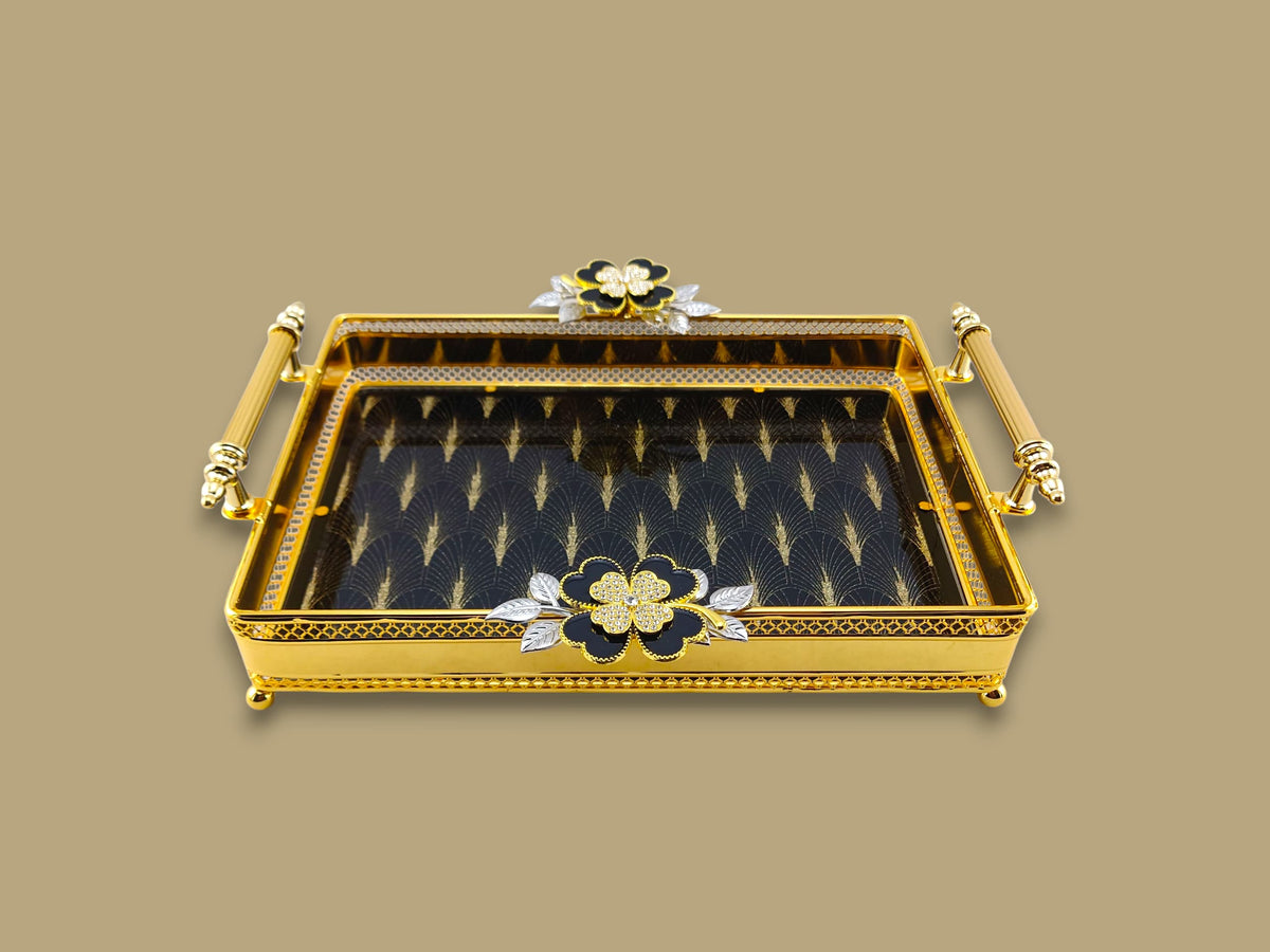 Fancy Glass Rectangular Tray Golden Kaka Bawa Sons
