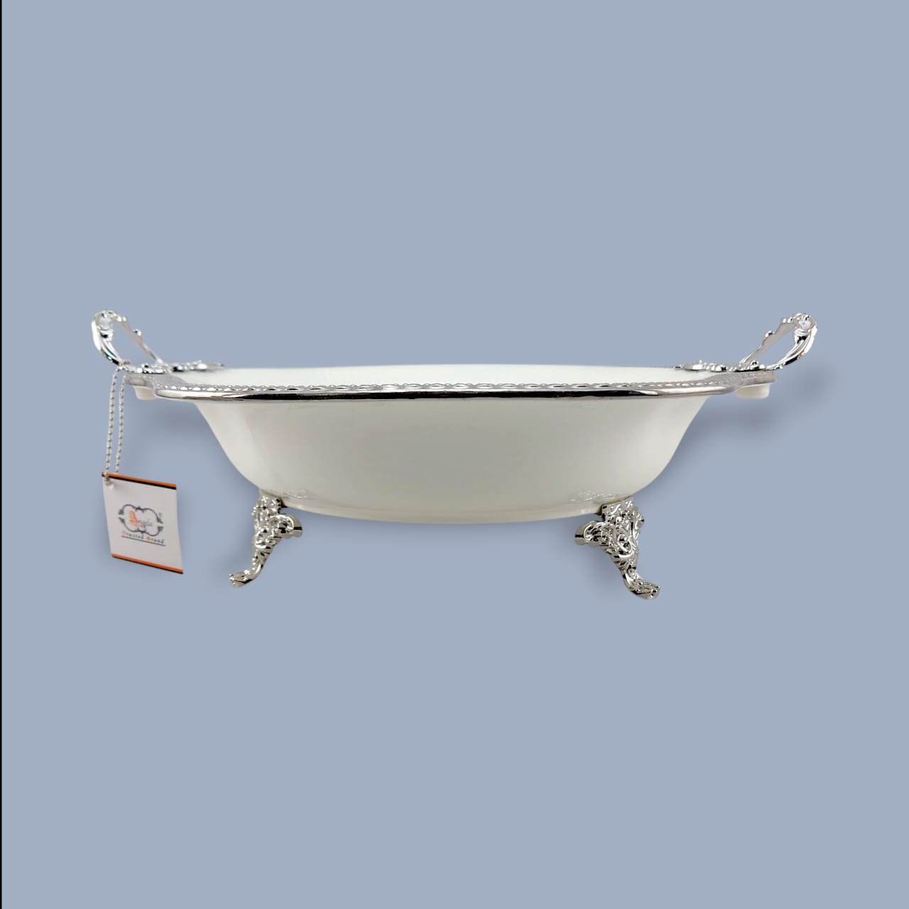 Angela Country Square Silver Blue Roses Porcelain Serving Footed Dish 33*33 CM (AB-47)