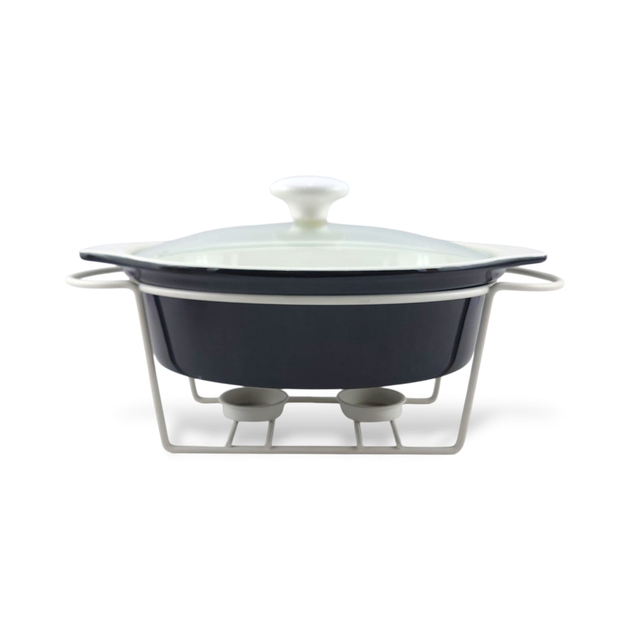 Brilliant Oval Casserole Black With Silver Stand