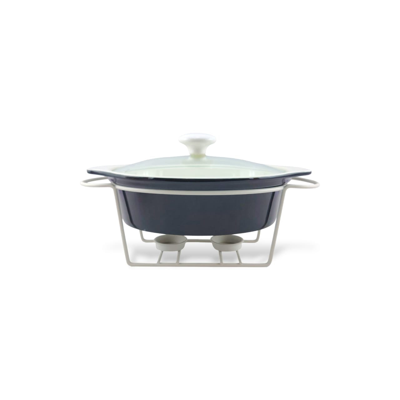 Brilliant Oval Casserole Black With Silver Stand
