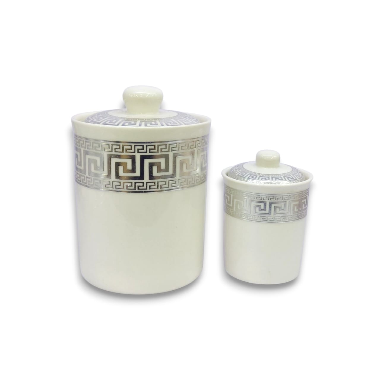 7-Piece Vesace-Pattern Ceramic Spice Jar Set Silver Kaka Bawa Sons